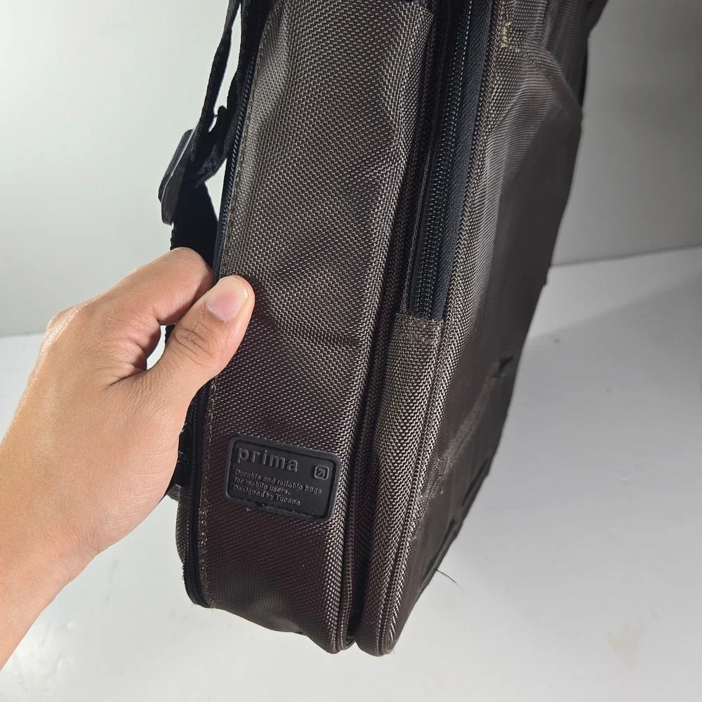 Tucano Prima Laptop Messenger Bag Brown Olive Ballistic Nylon Briefcase 16.5X12